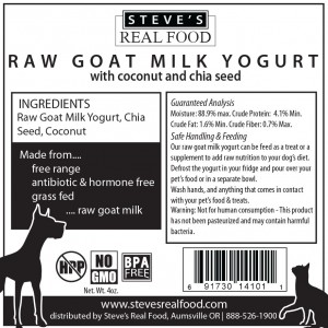 Steve's Real Food Goat's Milk Yogurt for Dogs and cats